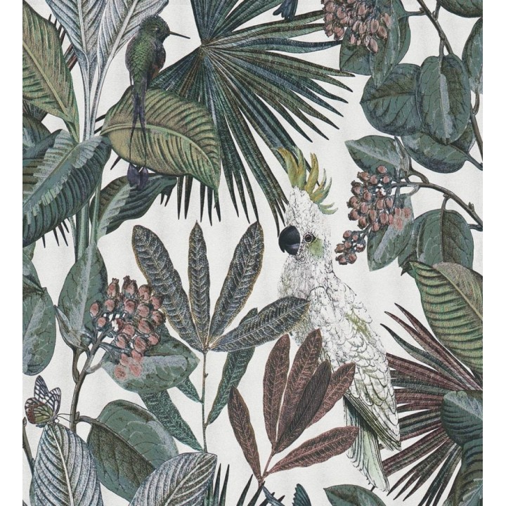 Papel pintado de cacatúas loros y hojas estilo selva tropical - Caledonia Birds 128308