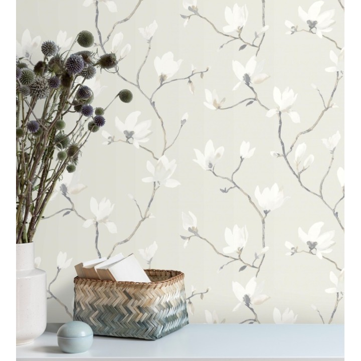 Papel pintado flores de jazmines fondo gris estilo nórdico - Jasmine Flowers 128309