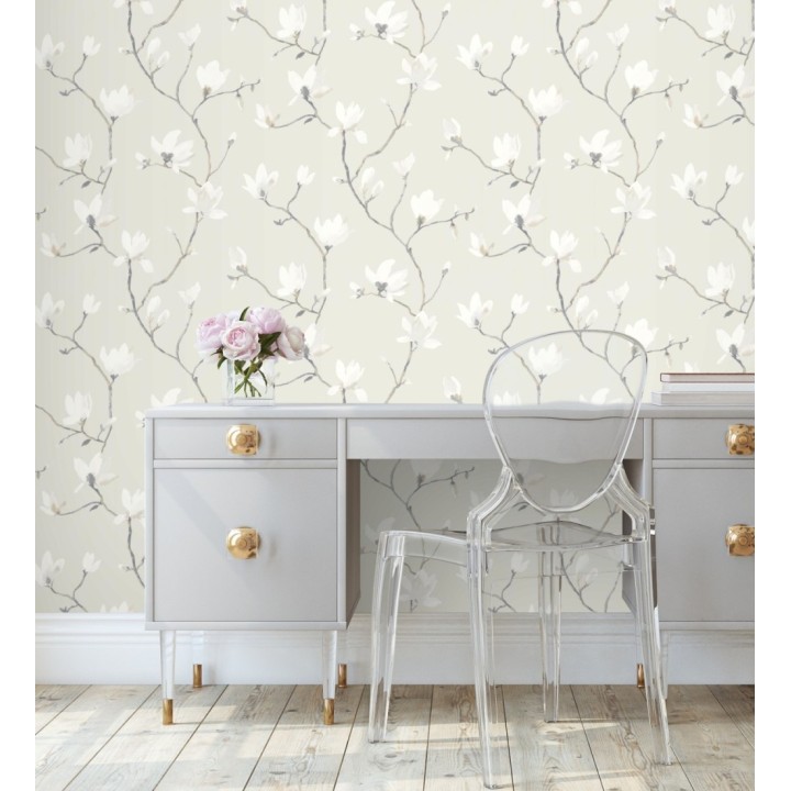 Papel pintado flores de jazmines fondo gris estilo nórdico - Jasmine Flowers 128309