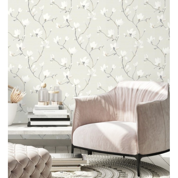 Papel pintado flores de jazmines fondo gris estilo nórdico - Jasmine Flowers 128309