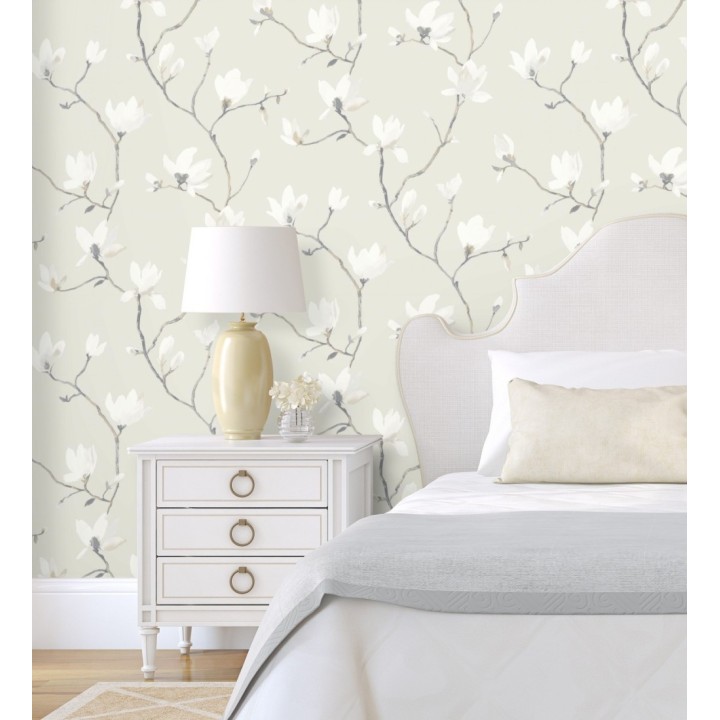 Papel pintado flores de jazmines fondo gris estilo nórdico - Jasmine Flowers 128309