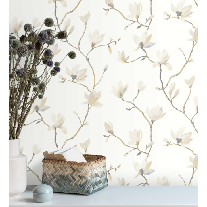 Papel pintado flores de jazmines fondo blanco estilo nórdico - Jasmine Flowers 128310