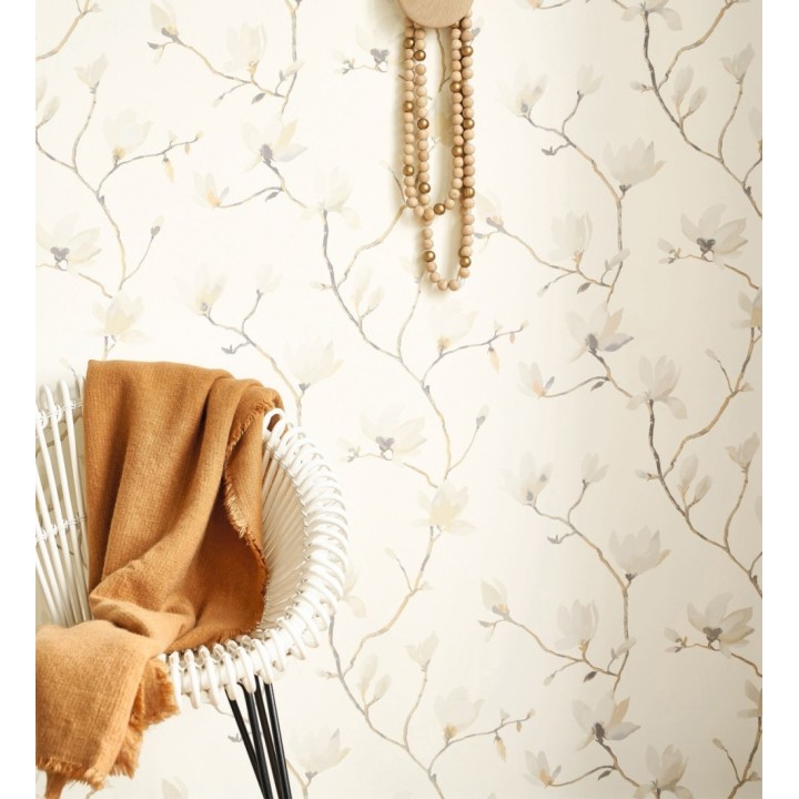 Papel pintado flores de jazmines fondo blanco estilo nórdico - Jasmine Flowers 128310