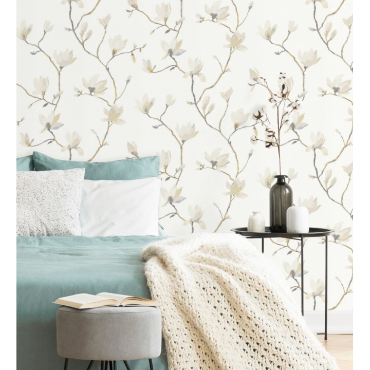 Papel pintado flores de jazmines fondo blanco estilo nórdico - Jasmine Flowers 128310