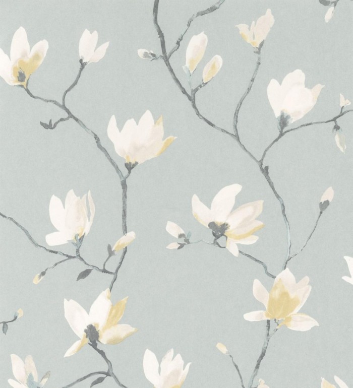 Papel pintado flores de jazmines fondo verde agua estilo nórdico - Jasmine Flowers 128312