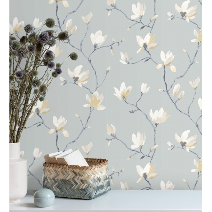 Papel pintado flores de jazmines fondo verde agua estilo nórdico - Jasmine Flowers 128312