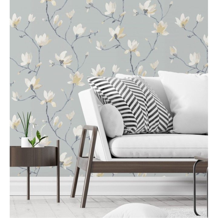 Papel pintado flores de jazmines fondo verde agua estilo nórdico - Jasmine Flowers 128312