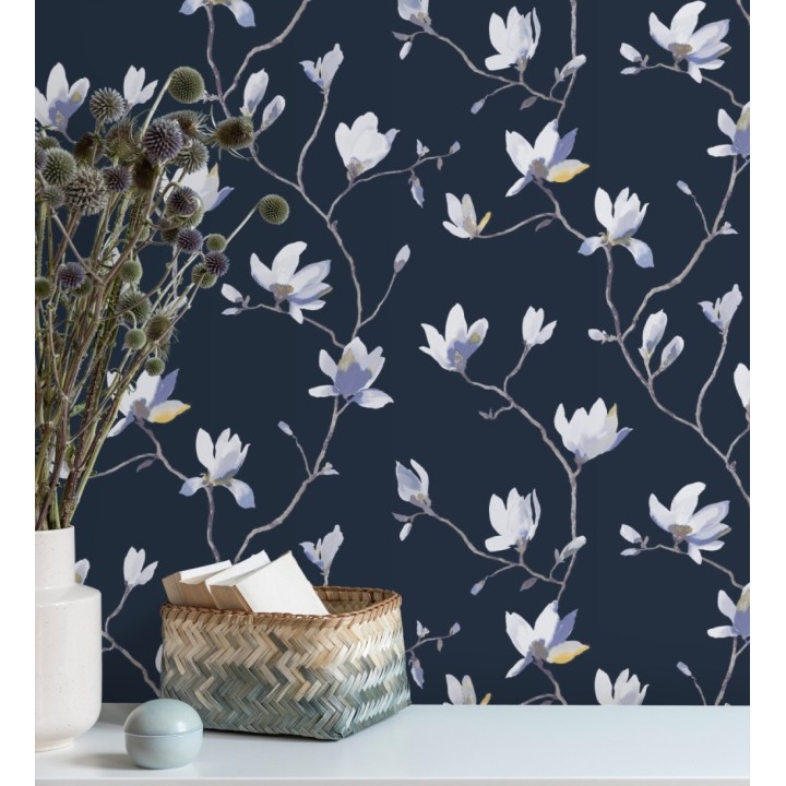 Papel pintado flores de jazmines fondo azul estilo nórdico - Jasmine Flowers 128313