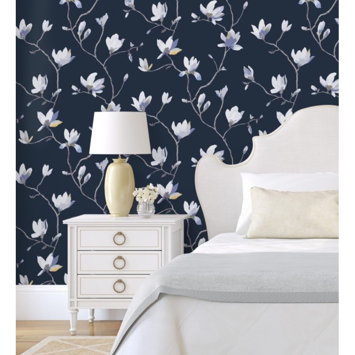 Papel pintado flores de jazmines fondo azul estilo nórdico - Jasmine Flowers 128313