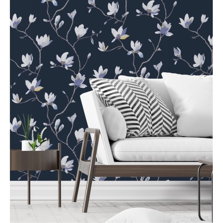 Papel pintado flores de jazmines fondo azul estilo nórdico - Jasmine Flowers 128313