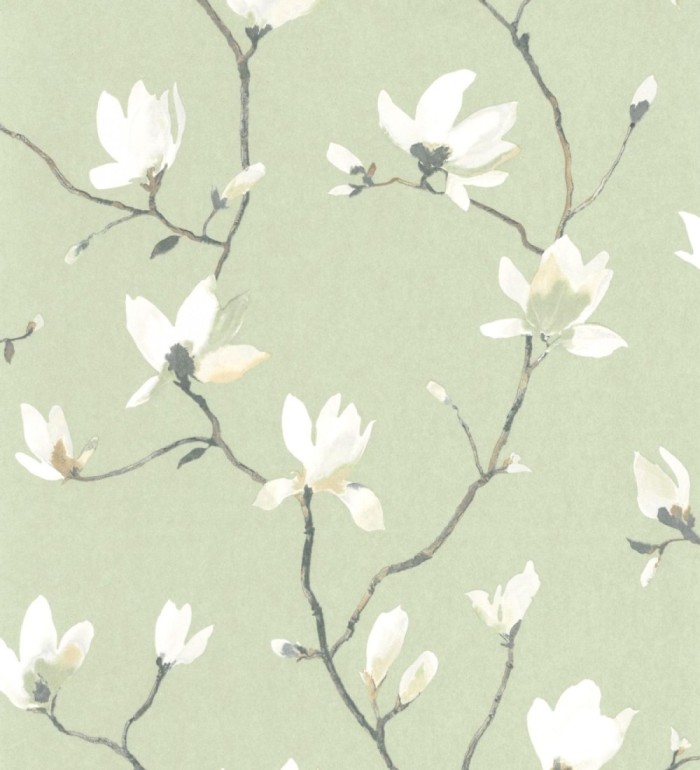 Papel pintado flores de jazmines fondo verde estilo nórdico - Jasmine Flowers 128314