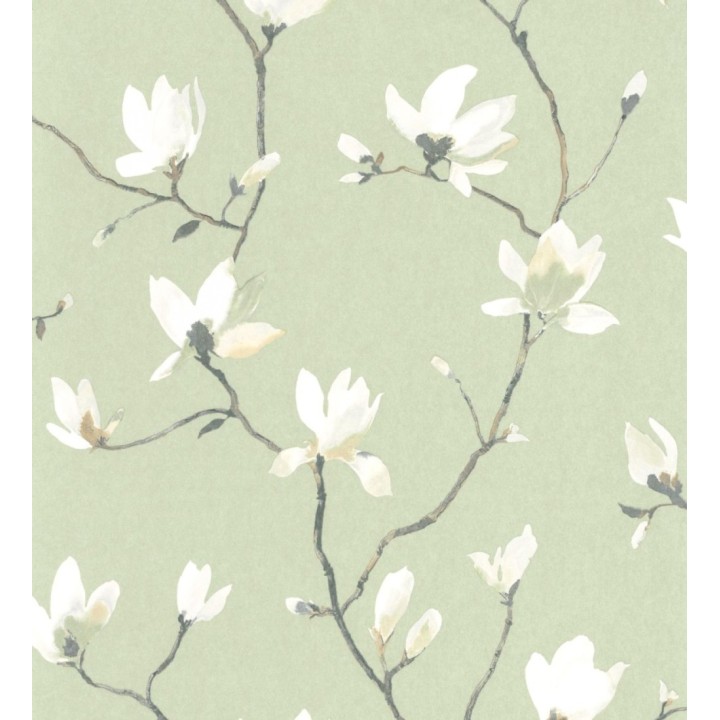 Papel pintado flores de jazmines fondo verde estilo nórdico - Jasmine Flowers 128314