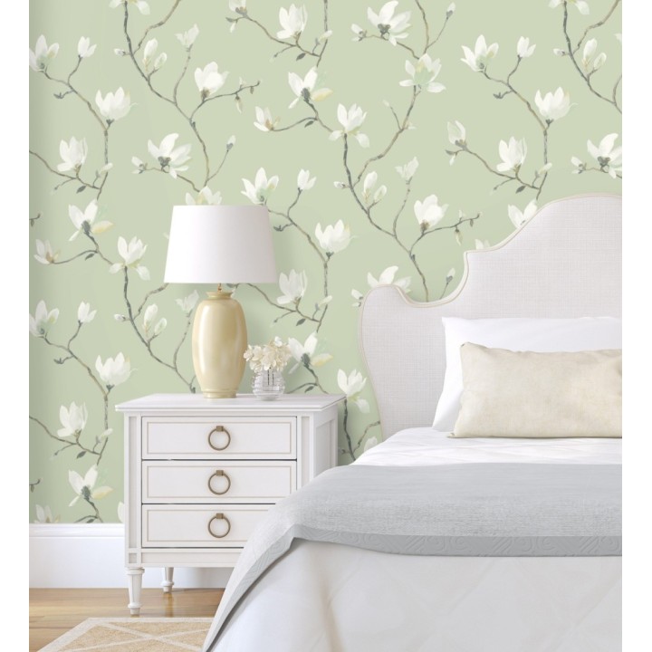 Papel pintado flores de jazmines fondo verde estilo nórdico - Jasmine Flowers 128314