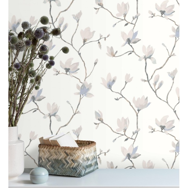 Papel pintado flores de jazmines fondo blanco estilo nórdico - Jasmine Flowers 128315