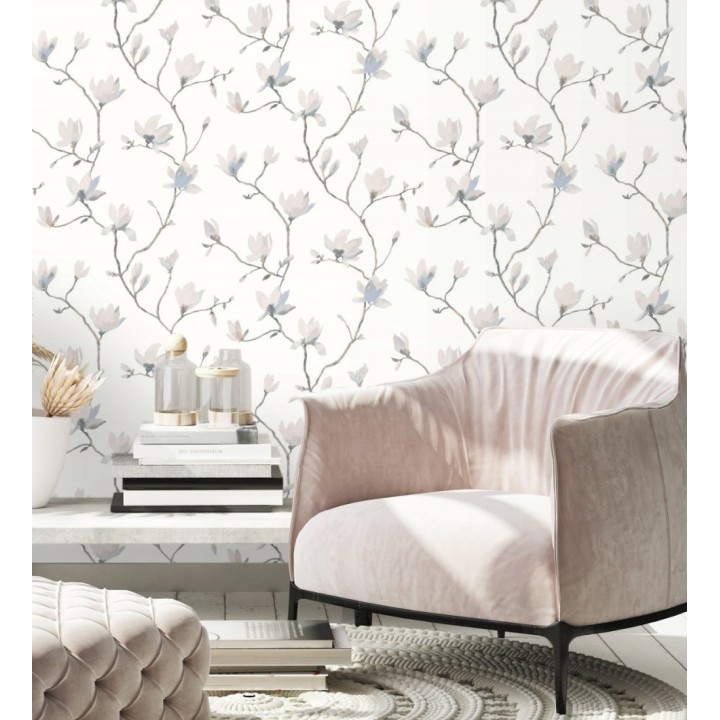 Papel pintado flores de jazmines fondo blanco estilo nórdico - Jasmine Flowers 128315