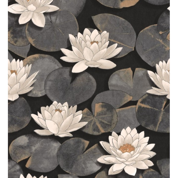 Papel pintado flor de loto fondo negro estilo naturaleza - Monet Gardens 128320