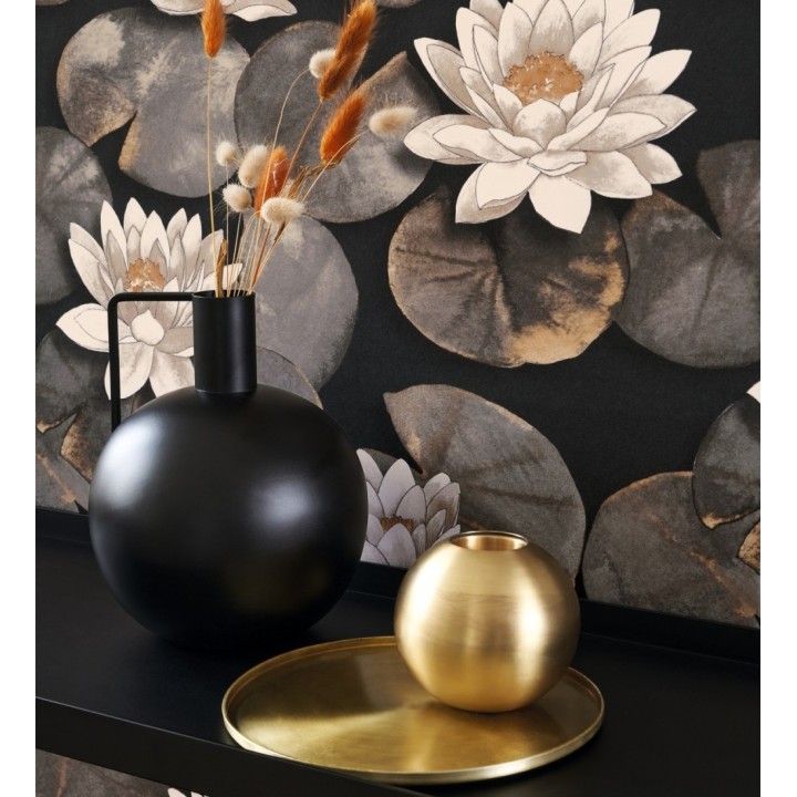 Papel pintado flor de loto fondo negro estilo naturaleza - Monet Gardens 128320