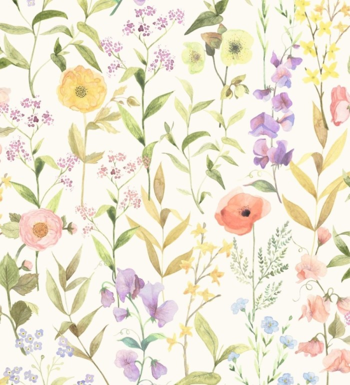 Papel pintado de flores amapolas y hojas estilo floral - Martina Garden 128325