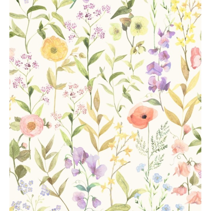 Papel pintado de flores amapolas y hojas estilo floral - Martina Garden 128325