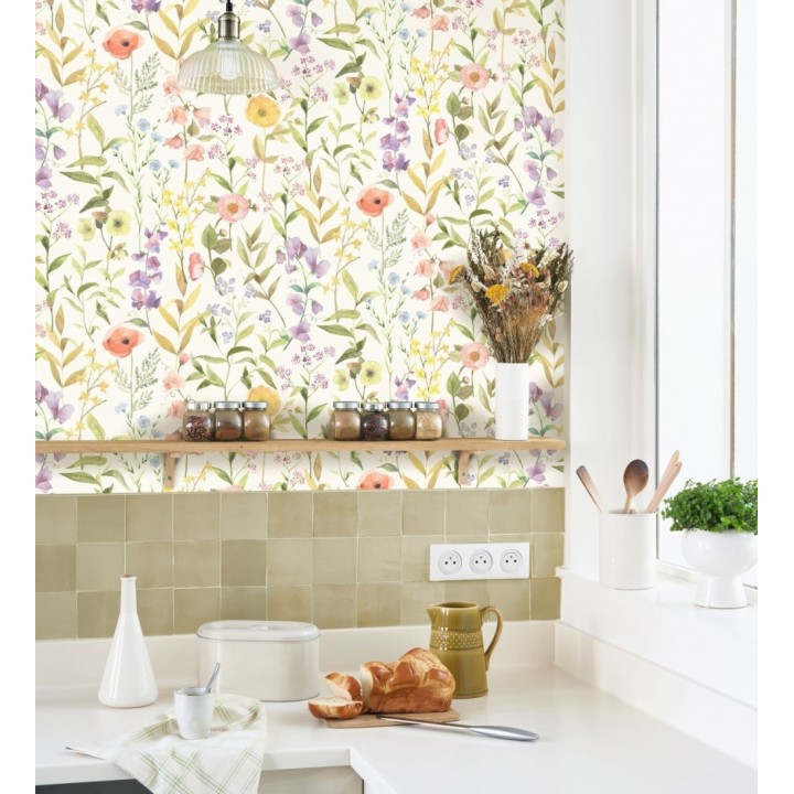 Papel pintado de flores amapolas y hojas estilo floral - Martina Garden 128325