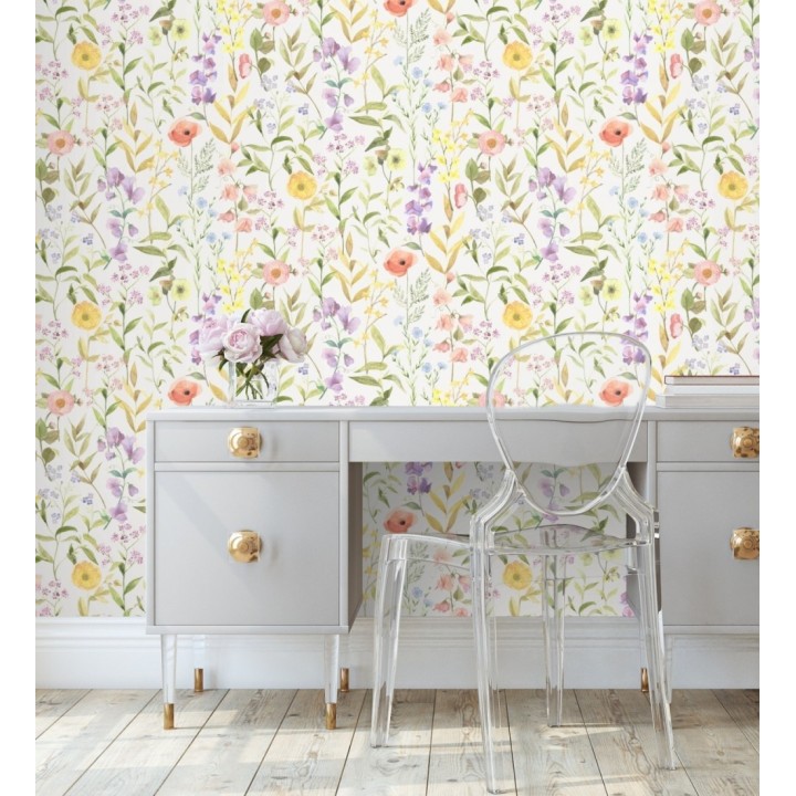 Papel pintado de flores amapolas y hojas estilo floral - Martina Garden 128325