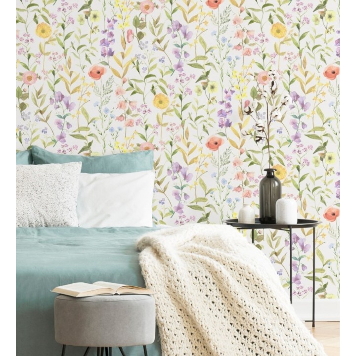 Papel pintado de flores amapolas y hojas estilo floral - Martina Garden 128325