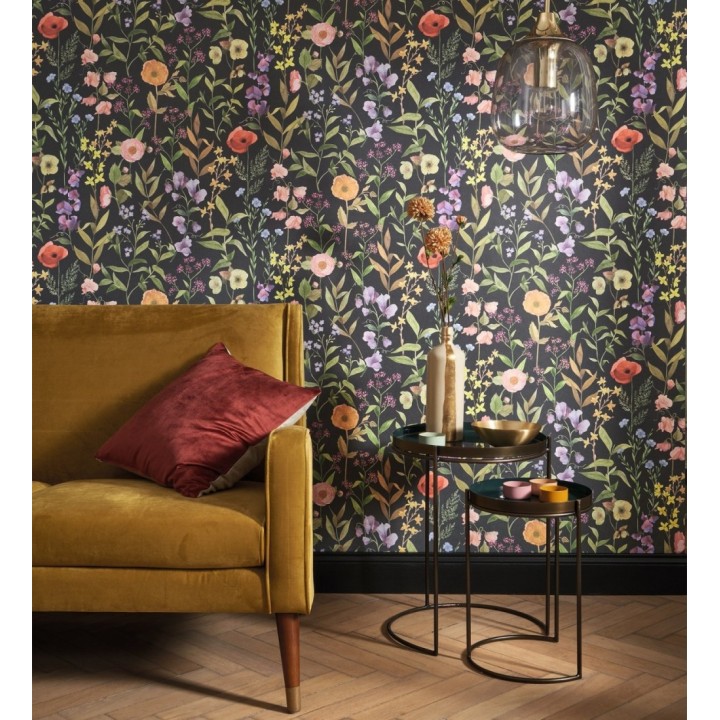 Papel pintado de flores amapolas y hojas estilo floral - Martina Garden 128326