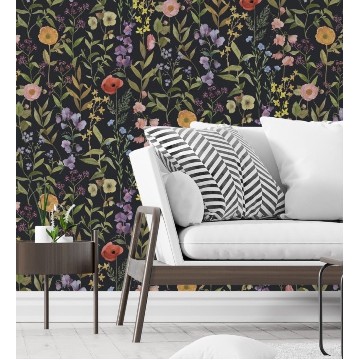 Papel pintado de flores amapolas y hojas estilo floral - Martina Garden 128326