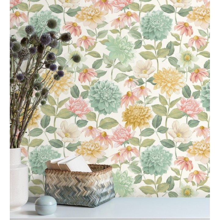 Papel pintado flores de margaritas y dalias  - Idania Flowers 128327
