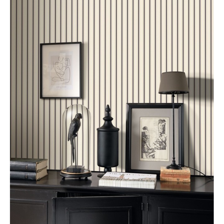 Papel pintado rayas clásicas finas negras - Albert Stripes 128333