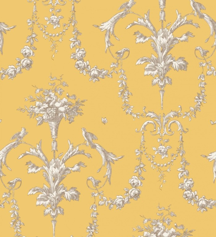 Papel pintado de cadenetas florales fondo mostaza estilo neobarroco - Miracle 128341