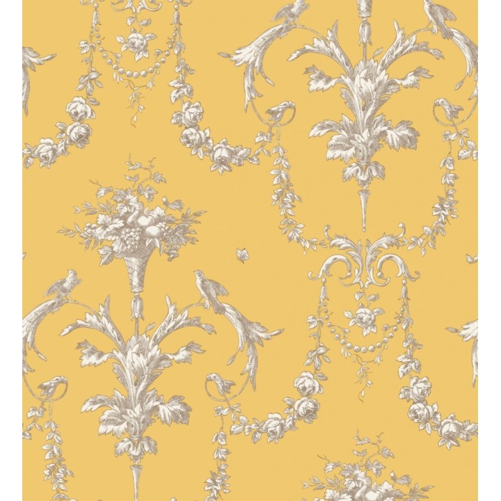 Papel pintado de cadenetas florales fondo mostaza estilo neobarroco - Miracle 128341