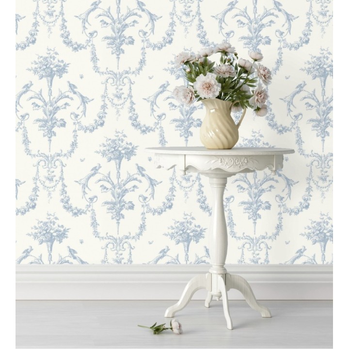 Papel pintado de cadenetas florales azules estilo neobarroco - Miracle 128342