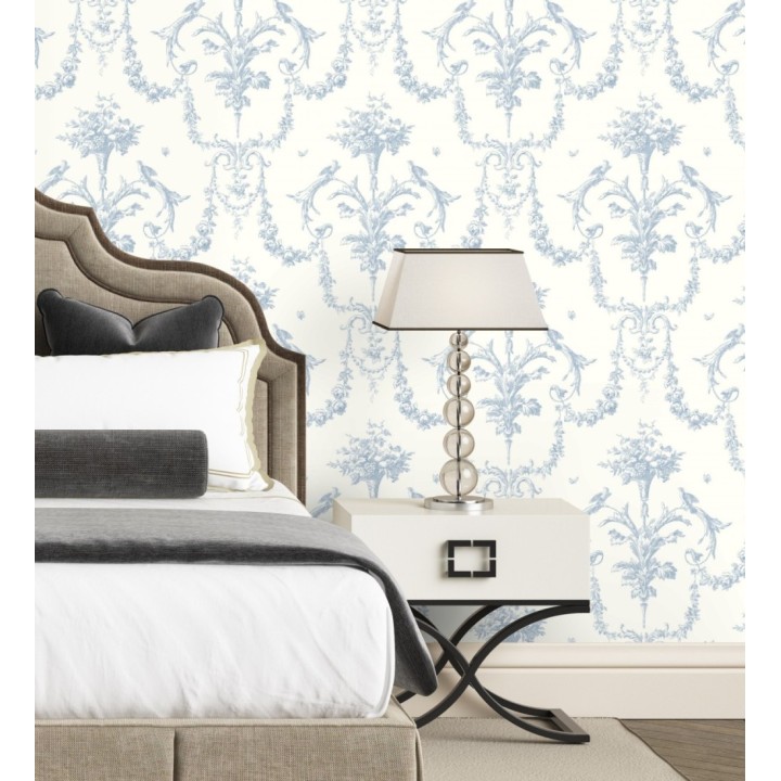 Papel pintado de cadenetas florales azules estilo neobarroco - Miracle 128342