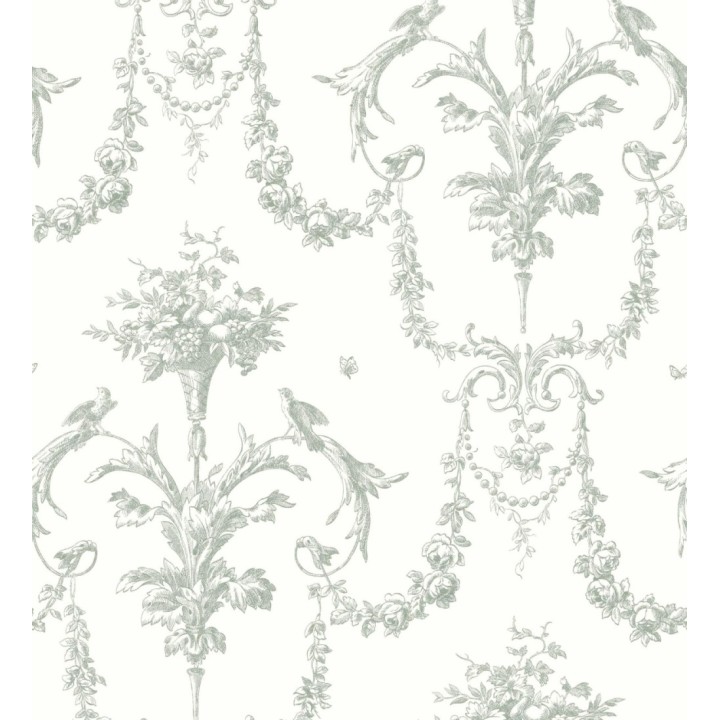 Papel pintado de cadenetas florales verdes estilo neobarroco - Miracle 128343