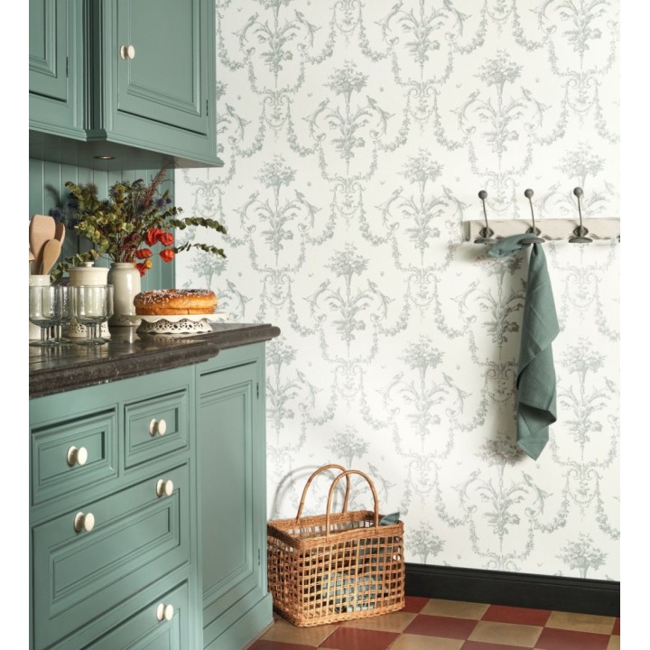 Papel pintado de cadenetas florales verdes estilo neobarroco - Miracle 128343