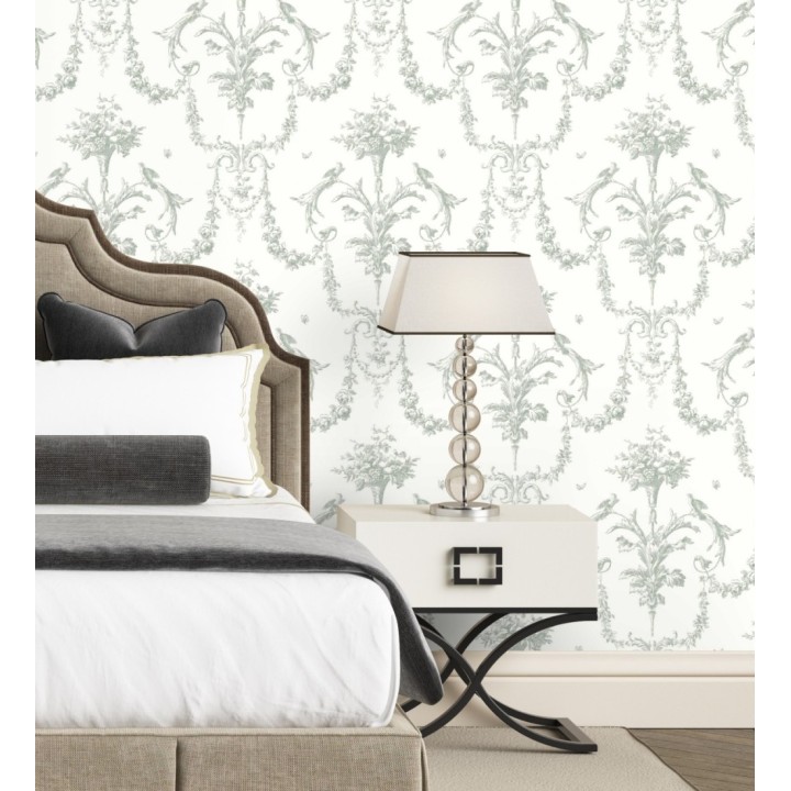 Papel pintado de cadenetas florales verdes estilo neobarroco - Miracle 128343