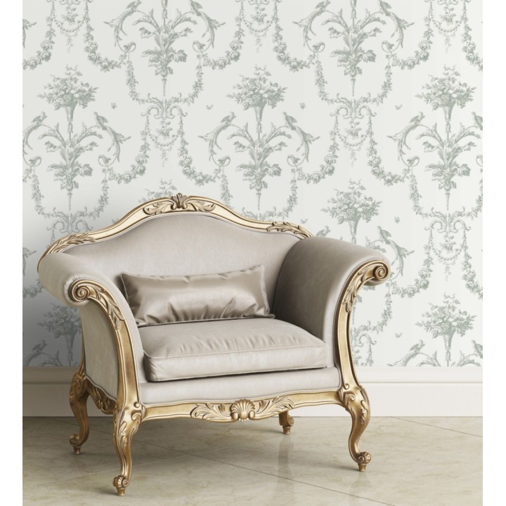 Papel pintado de cadenetas florales verdes estilo neobarroco - Miracle 128343