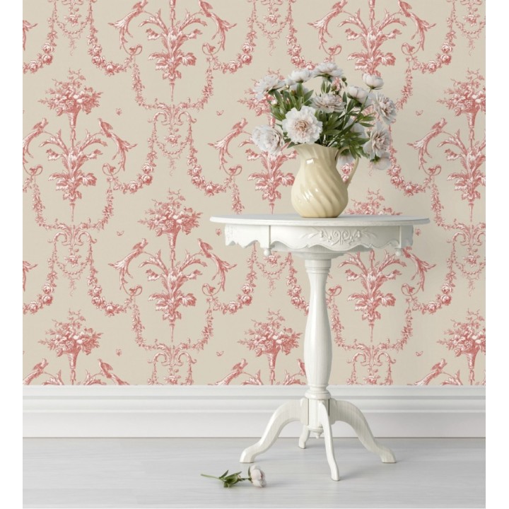 Papel pintado de cadenetas florales rojas estilo neobarroco - Miracle 128344