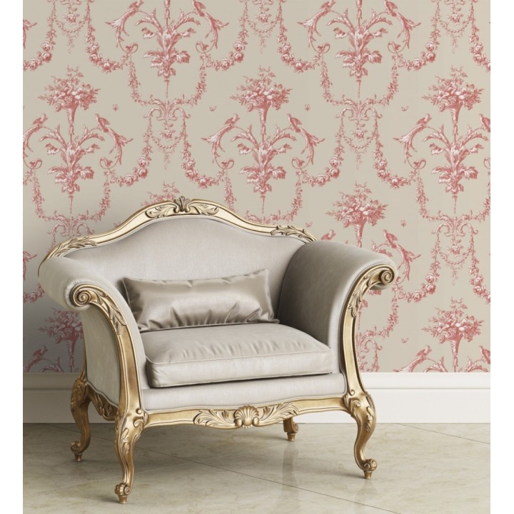 Papel pintado de cadenetas florales rojas estilo neobarroco - Miracle 128344