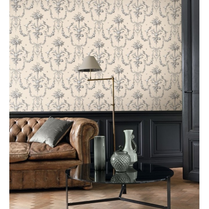 Papel pintado de cadenetas florales rojas estilo neobarroco - Miracle 128345