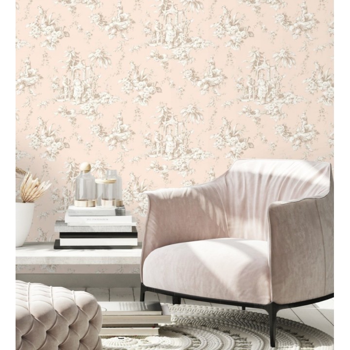 Papel pintado toile de jouy francés estilo oriental - Claudette 128346