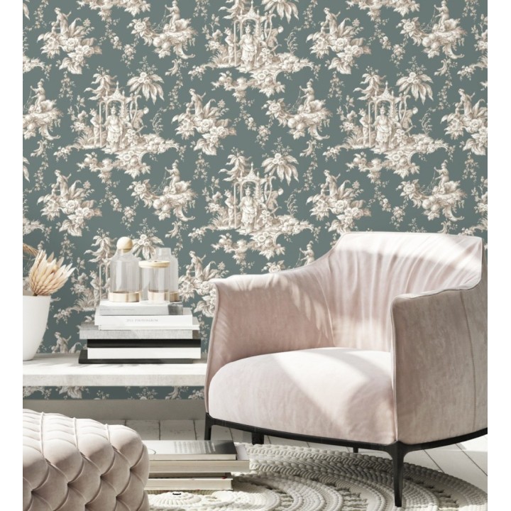 Papel pintado toile de jouy francés estilo oriental - Claudette 128348