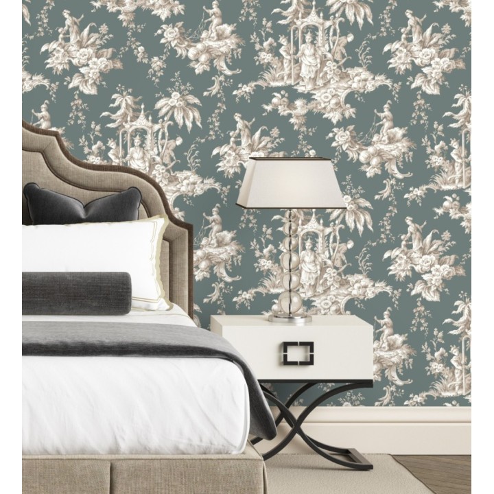 Papel pintado toile de jouy francés estilo oriental - Claudette 128348