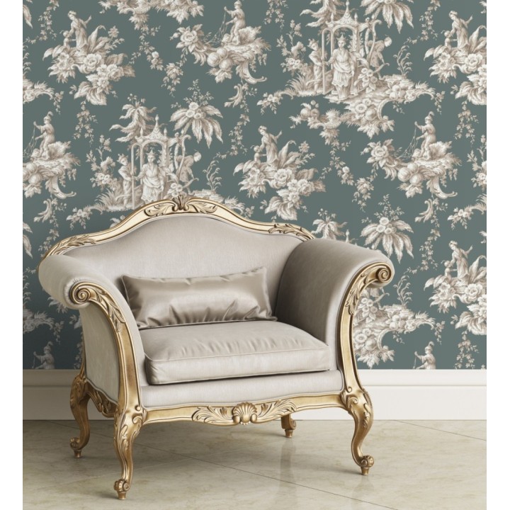 Papel pintado toile de jouy francés estilo oriental - Claudette 128348