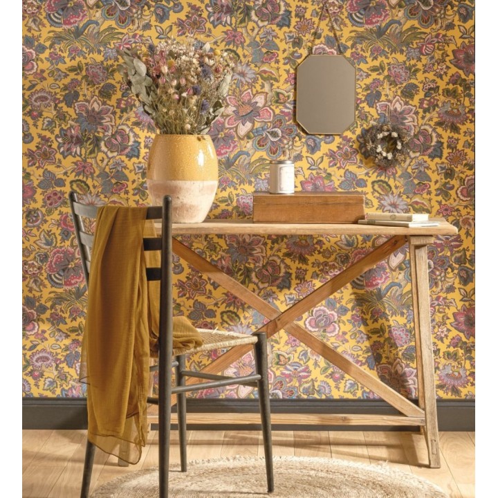 Papel pintado flores cretonas estilo hindú - Charmaine 128350