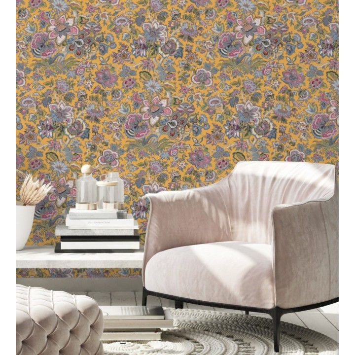 Papel pintado flores cretonas estilo hindú - Charmaine 128350