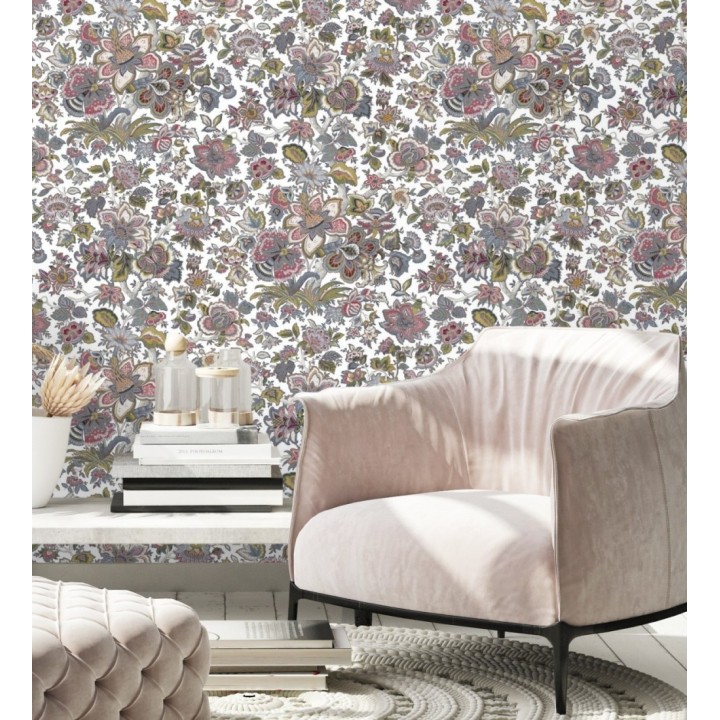 Papel pintado flores cretonas estilo hindú - Charmaine 128351