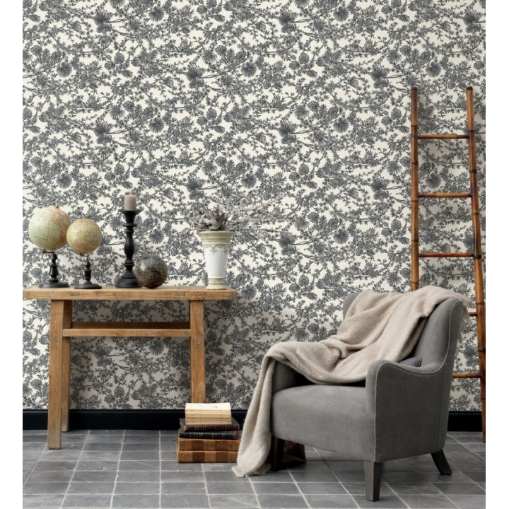 Papel pintado de plantas estilo toile de jouy - Petit Minue 128355