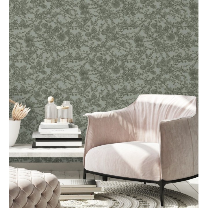 Papel pintado de plantas estilo toile de jouy - Petit Minue 128363